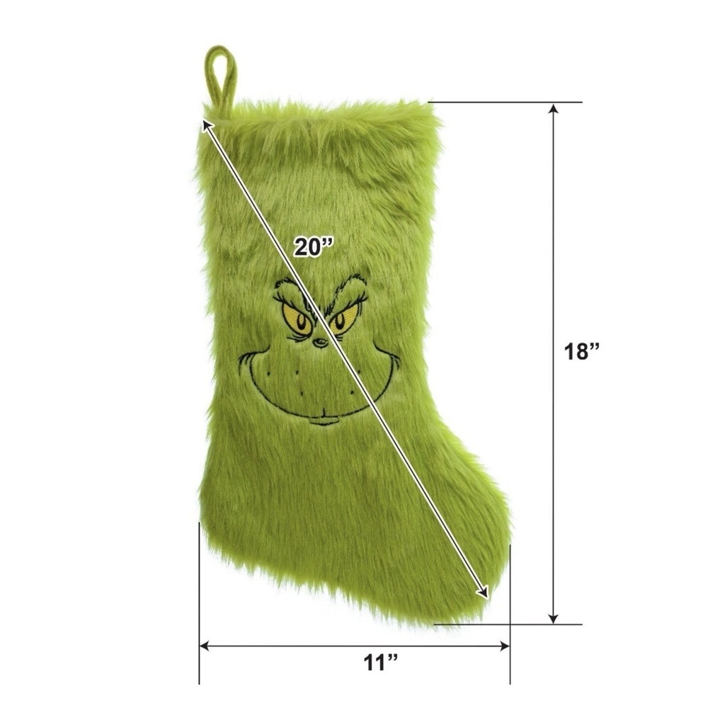 Dr.‎ Seuss' The Grinch Stole Christmas Furry Green Grinch Face 20 inch Stocking - Picture 2 of 3